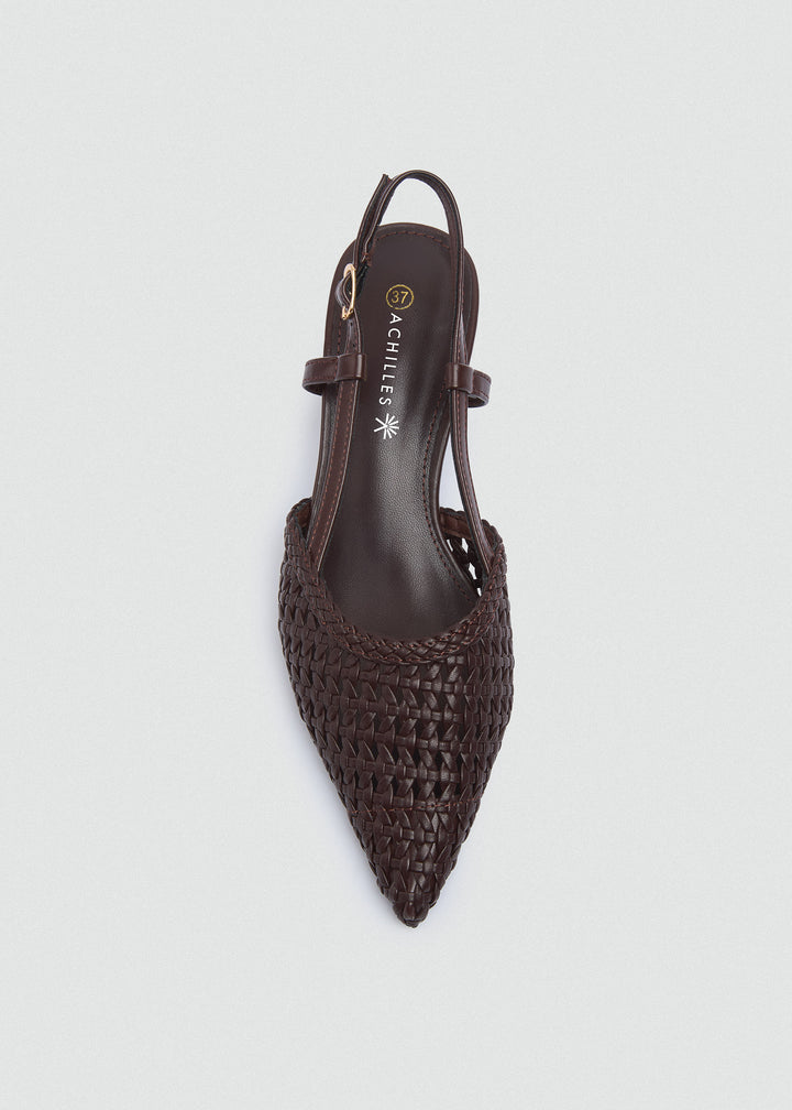 Woven Slingback Kitten Heels - Brown