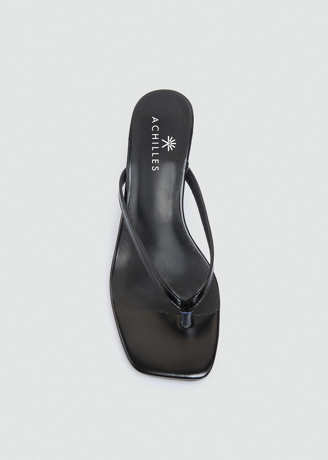 Square Toe Thong Heeled Mules - Black