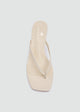 Square Toe Thong Heeled Mules - Beige