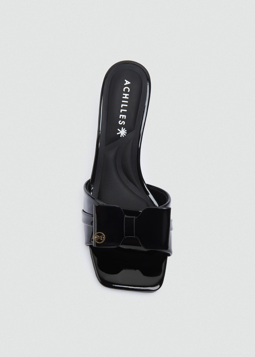 Patent Bow Heeled Mules - Black