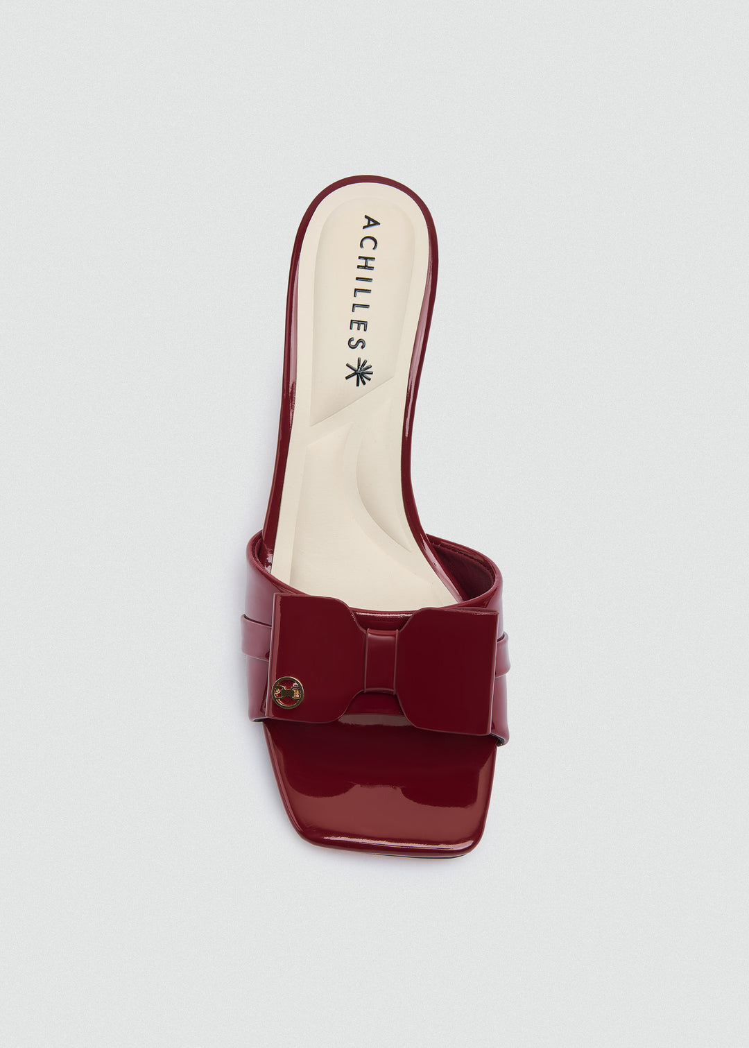 Patent Bow Heeled Mules - Maroon