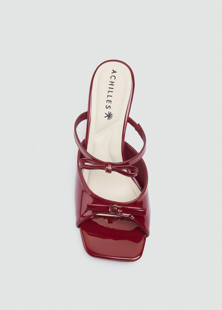 Strappy Bow Kitten Heel Mules - Maroon