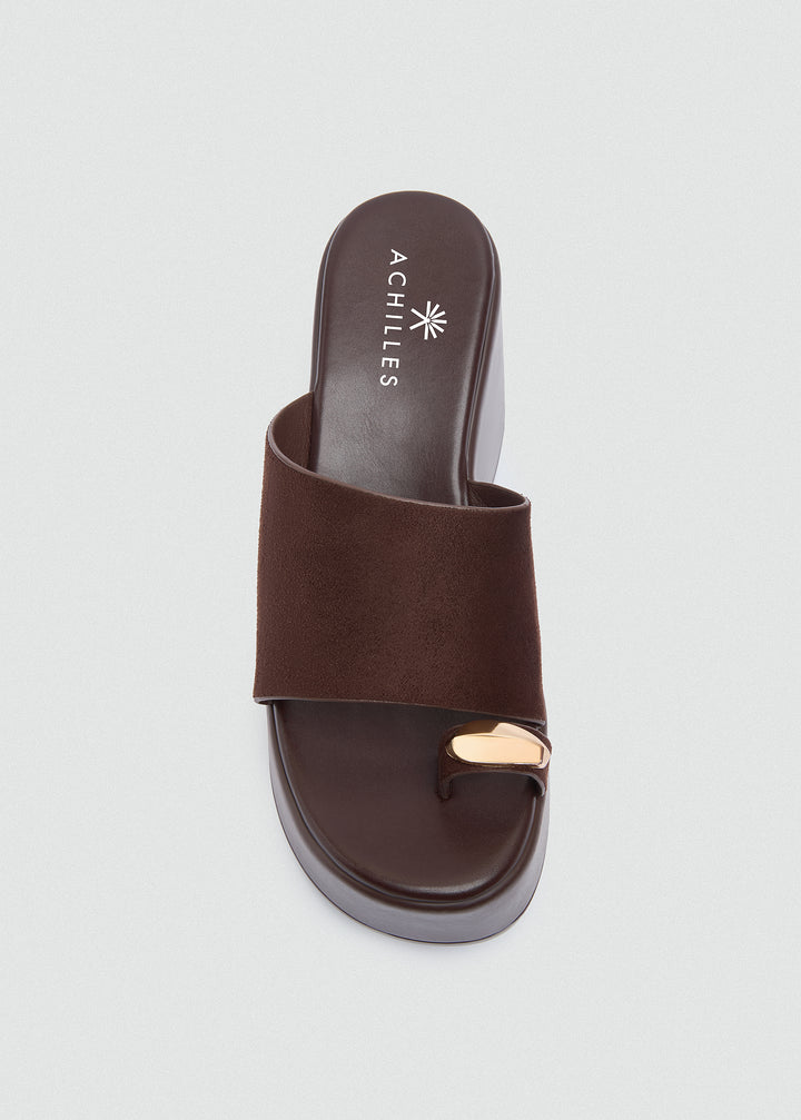 Suede Wedge Gold Toe Ring - Brown