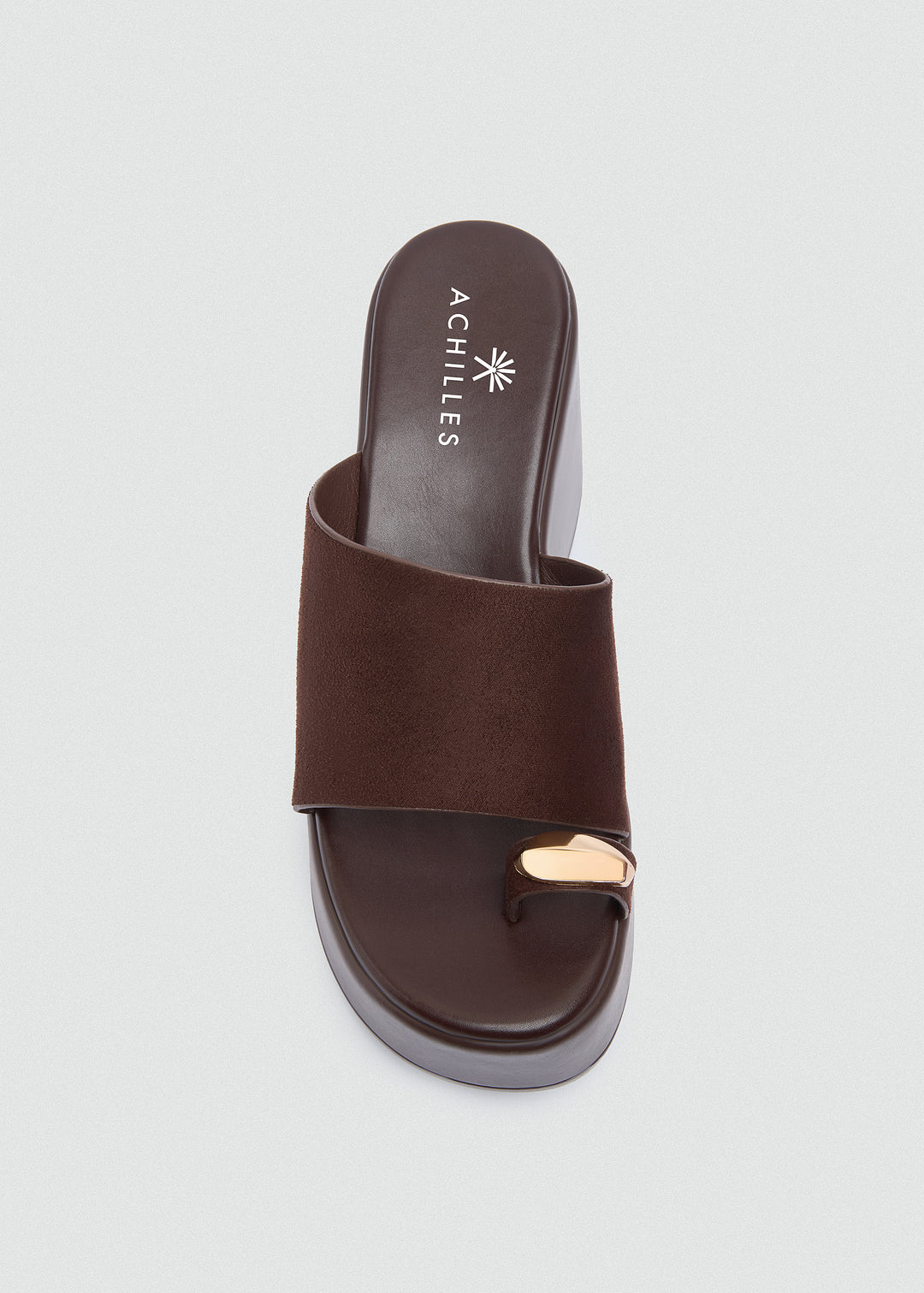 Suede Wedge Gold Toe Ring - Brown