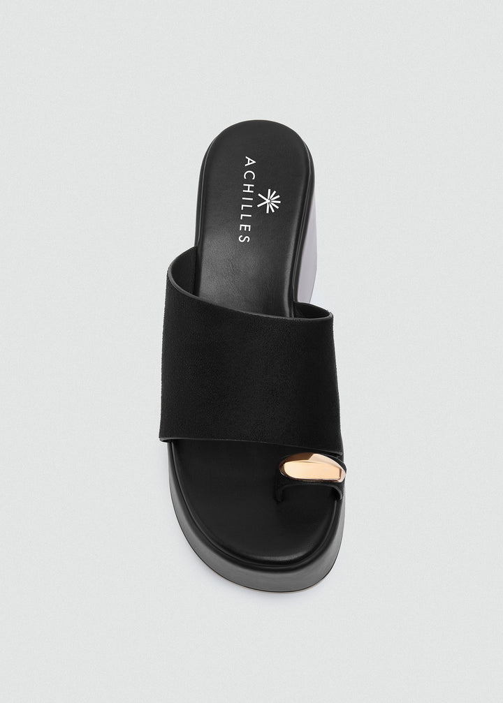 Suede Wedge Gold Toe Ring - Black