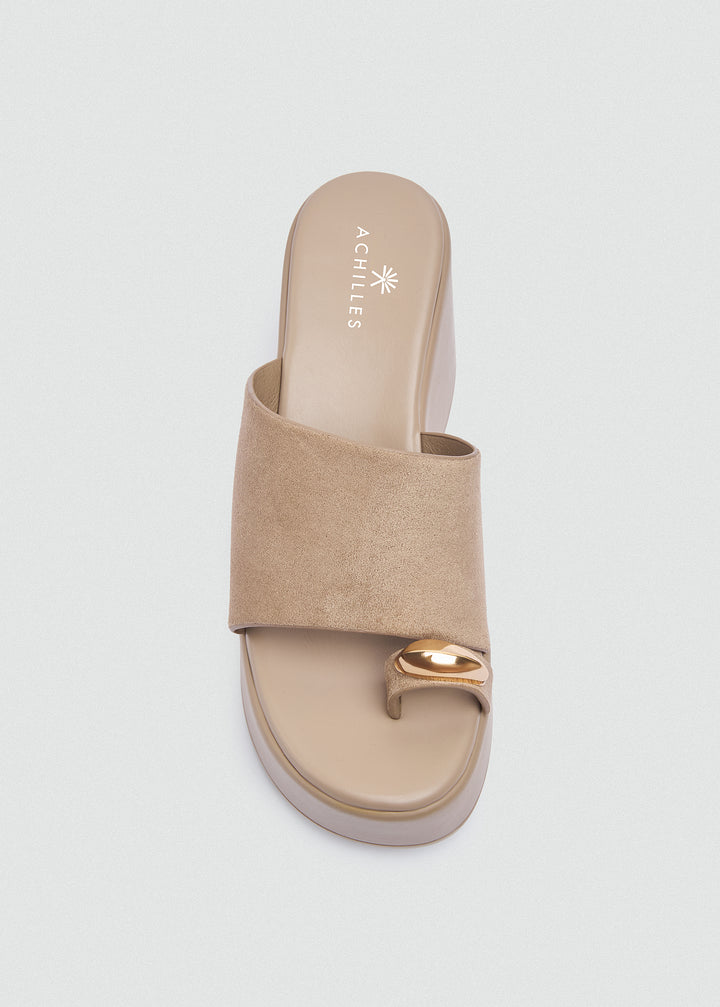 Suede Wedge Gold Toe Ring - Café