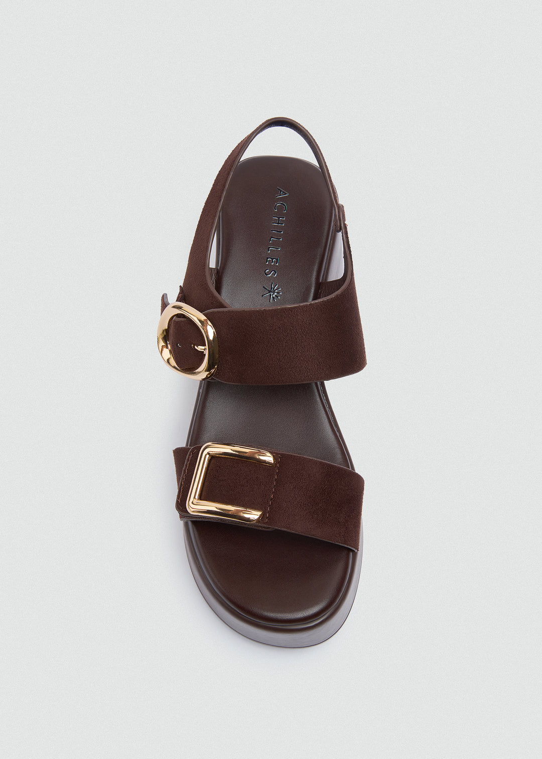 Suede Wedge Dual Gold Buckles - Brown