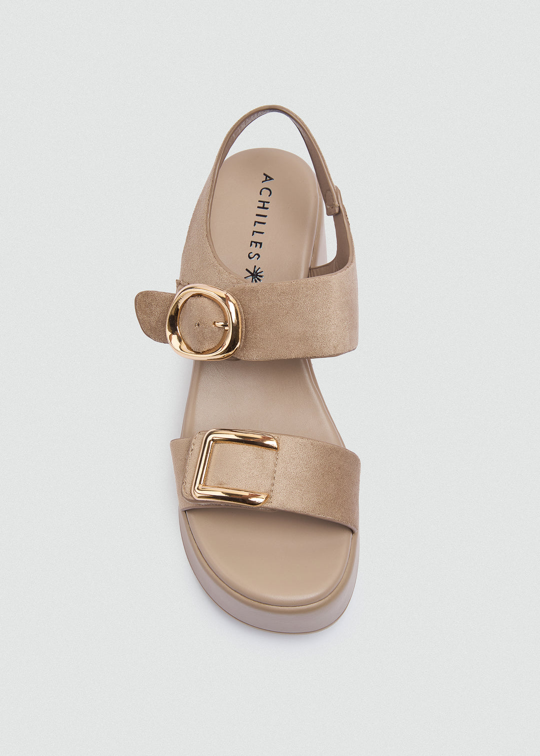 Suede Wedge Dual Gold Buckles - Café