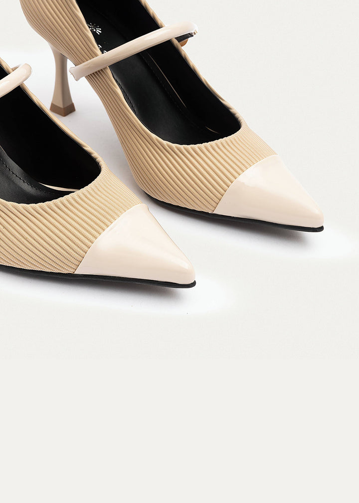 Ribbed Mary Jane Heels | Beige