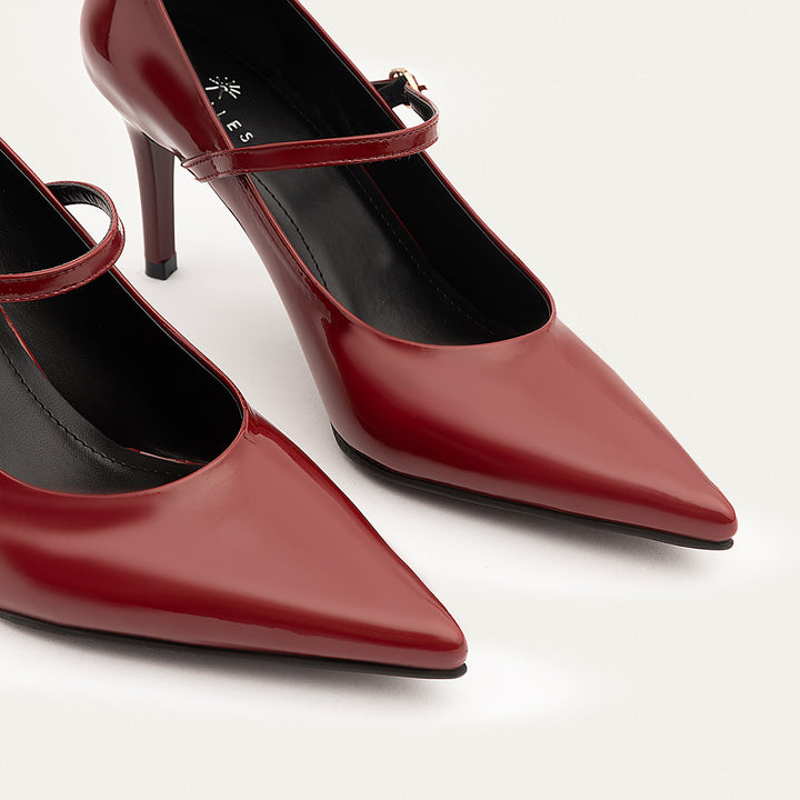 Ivory Elegance Mary Jane Heels | Burgundy