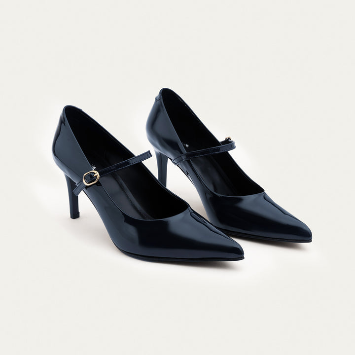 Ivory Elegance Mary Jane Heels | Navy Blue