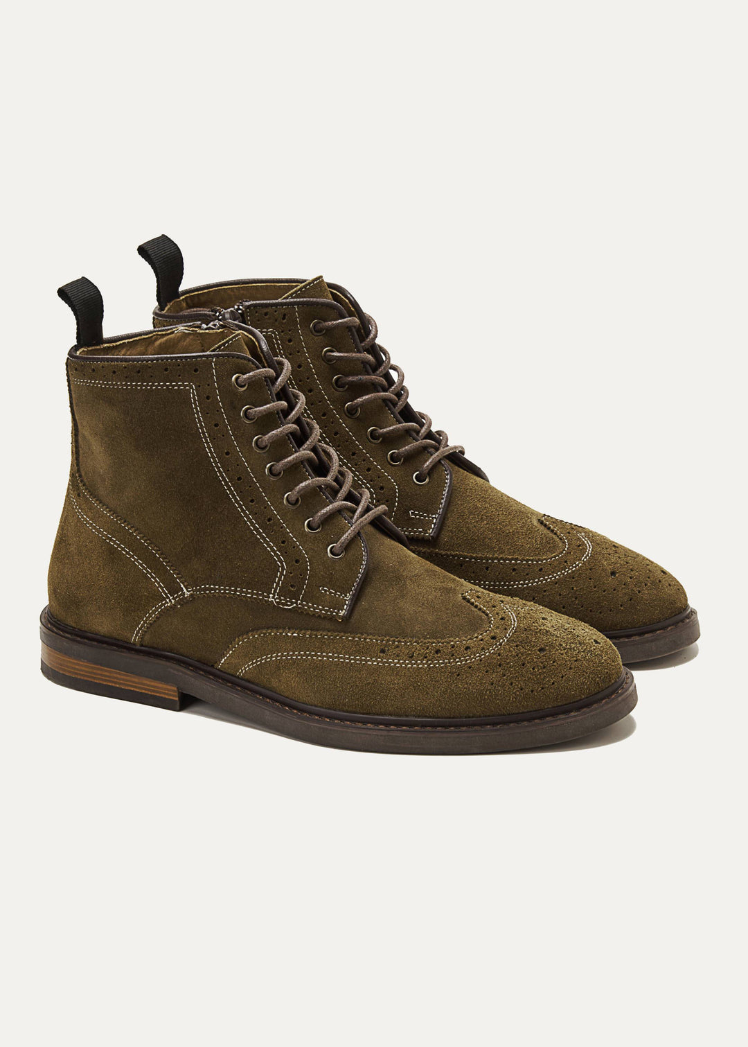 Suede Brogue Genuine Leather Half Boots - Olive