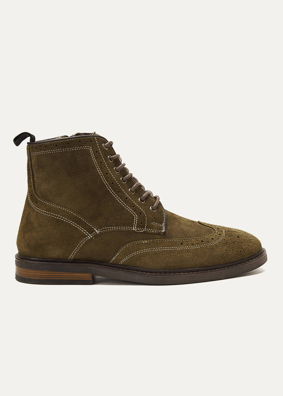 Suede Brogue Genuine Leather Half Boots - Olive