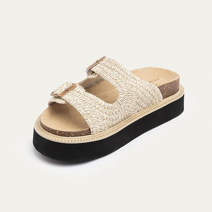 Boho Chic Woven Platform Slides | Beige