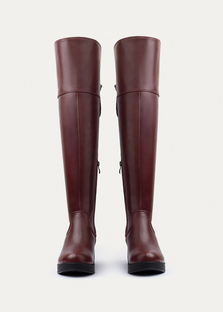 Vienna Back-Tie High Boots | Burgundy