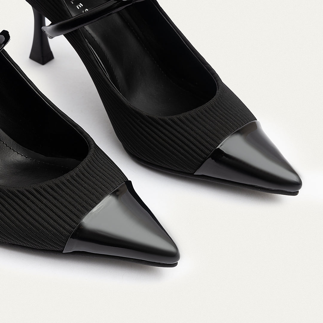 Achilles| Ribbed Mary Jane Heels - Black