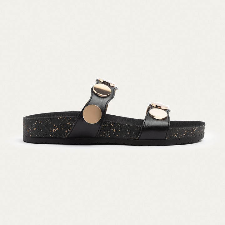 Golden Oasis Studded Comfort Slides | Black