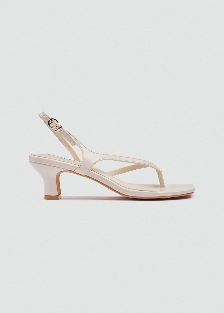 Strappy Thong Heel Sandals - Beige