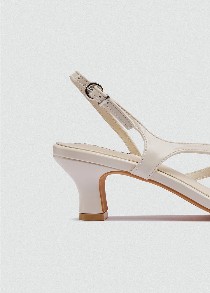 Strappy Thong Heel Sandals - Beige