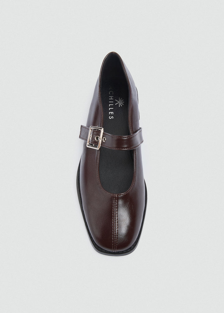 Mary Jane Flats Buckle Strap - Brown