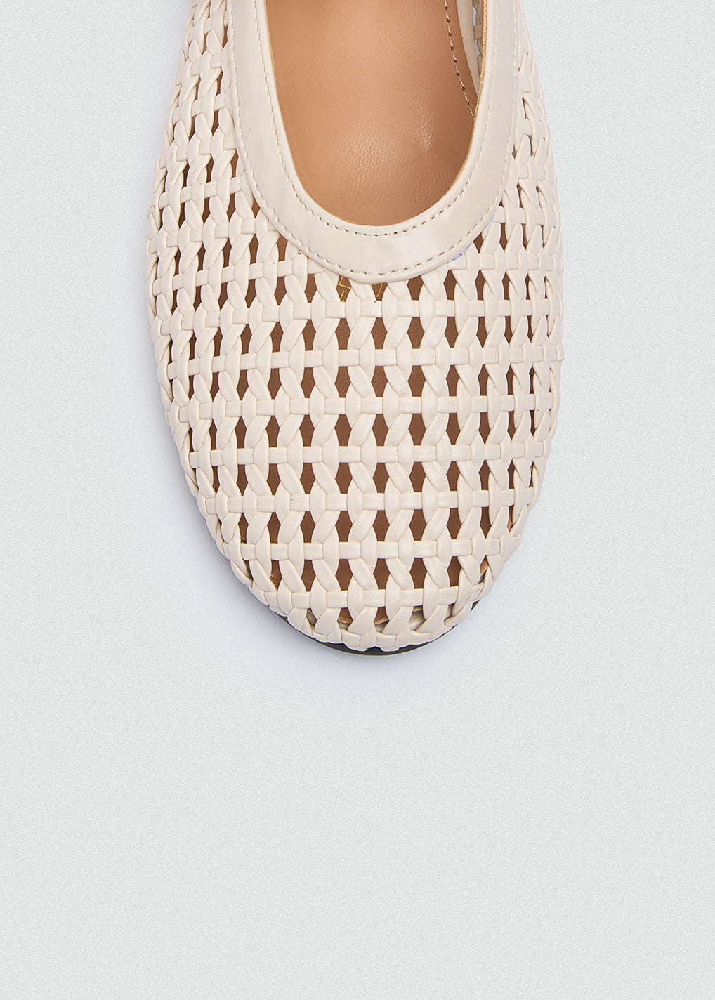 Woven Basket Mary Jane Flats - Beige
