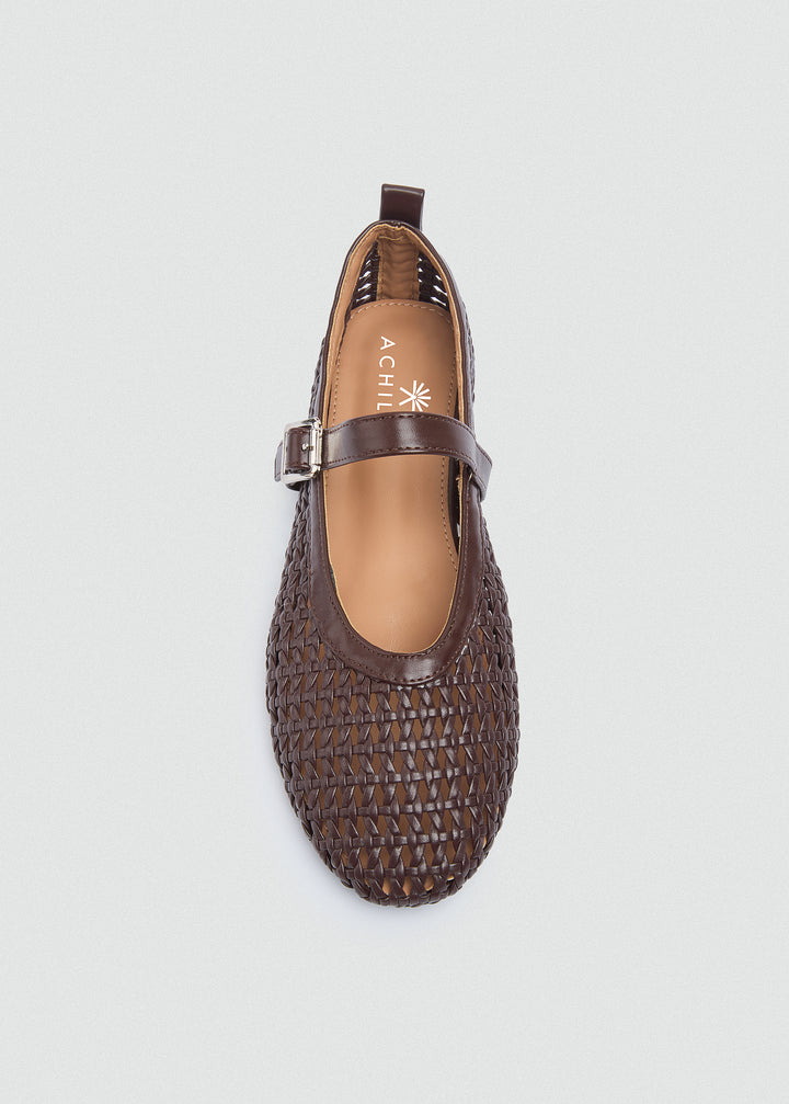 Woven Basket Mary Jane Flats - Brown