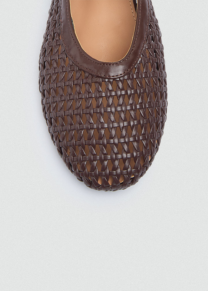 Woven Basket Mary Jane Flats - Brown