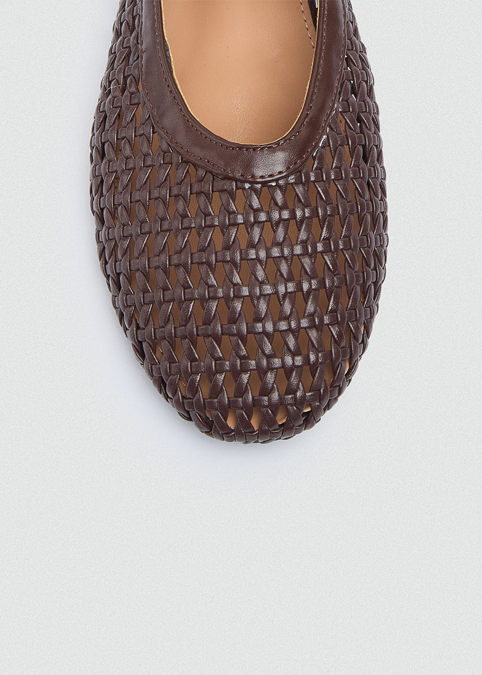 Woven Basket Mary Jane Flats - Brown