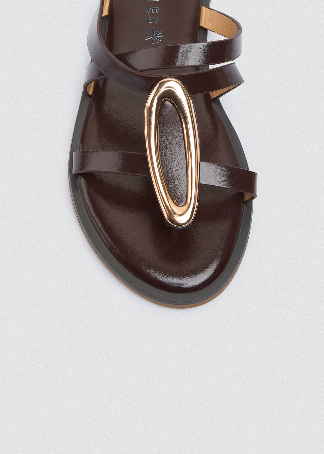 Flat Thong Sandals Gold Oval Ring - Brown