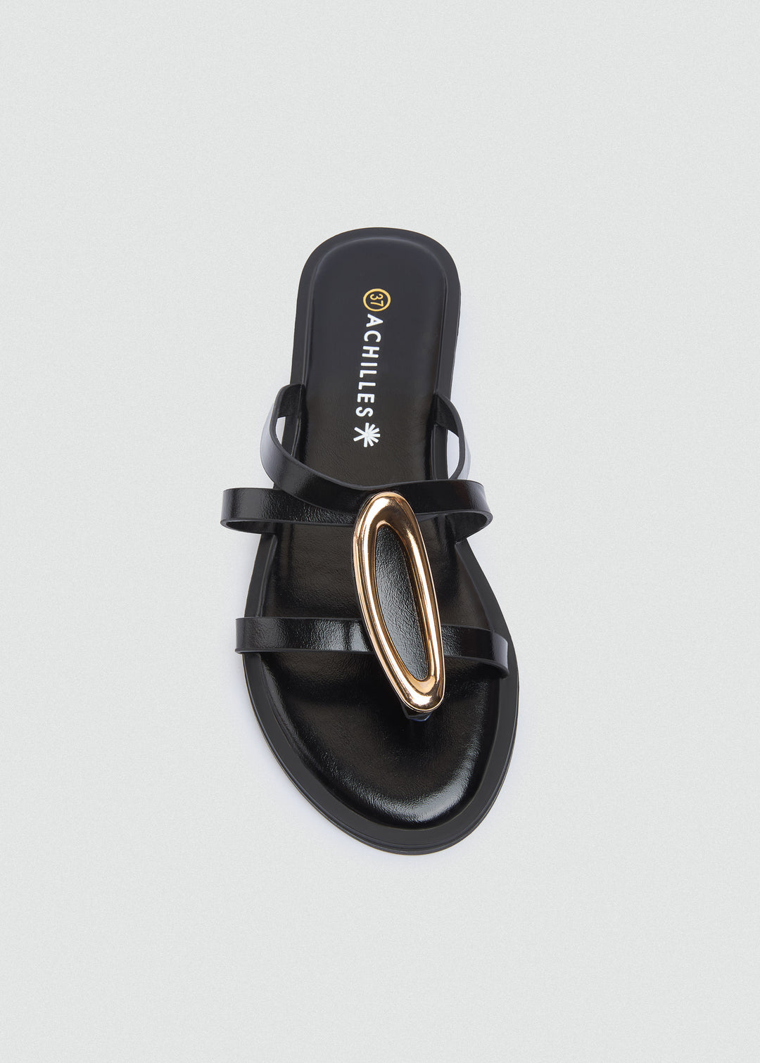 Flat Thong Sandals Gold Oval Ring - Black