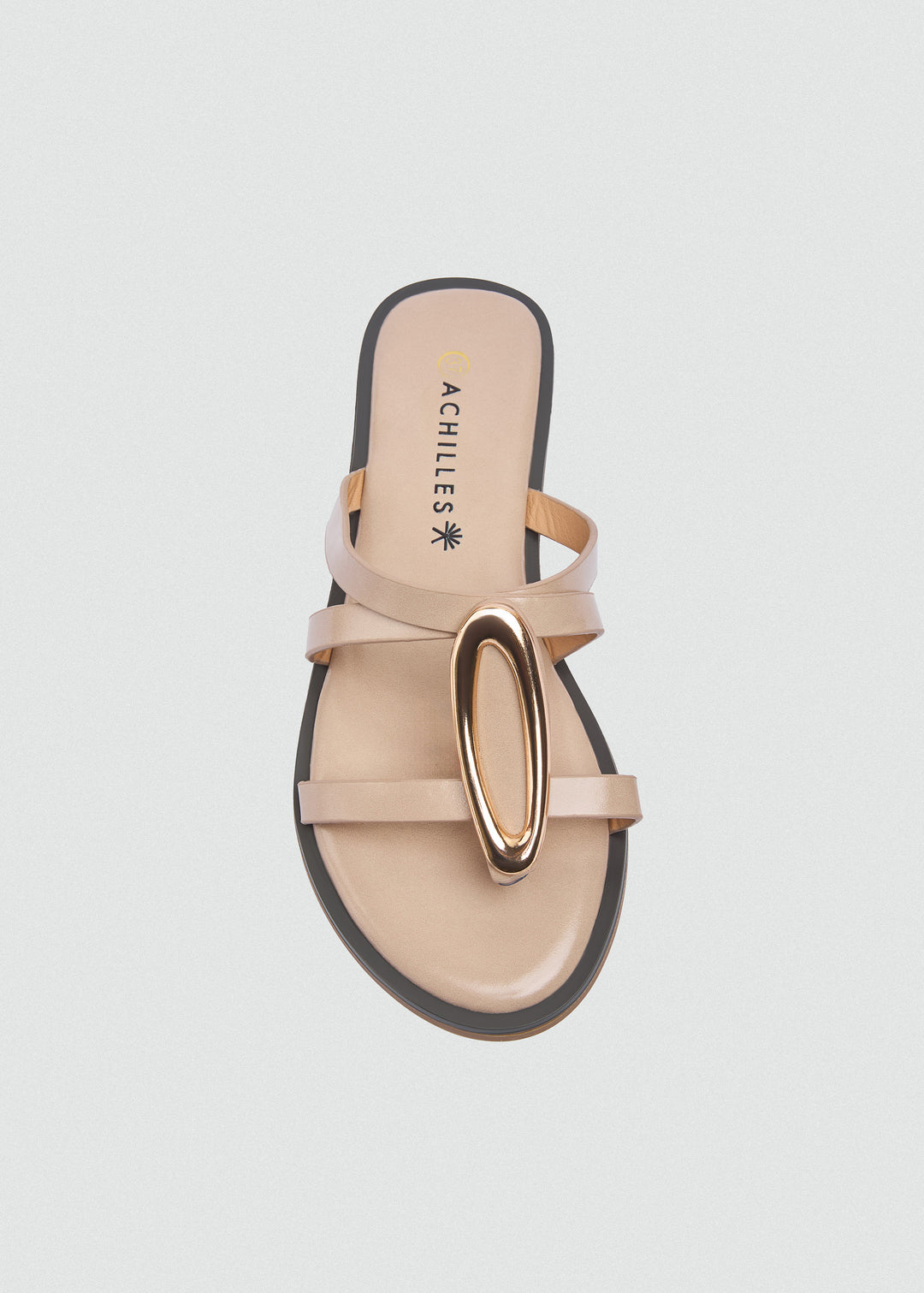 Flat Thong Sandals Gold Oval Ring - Beige
