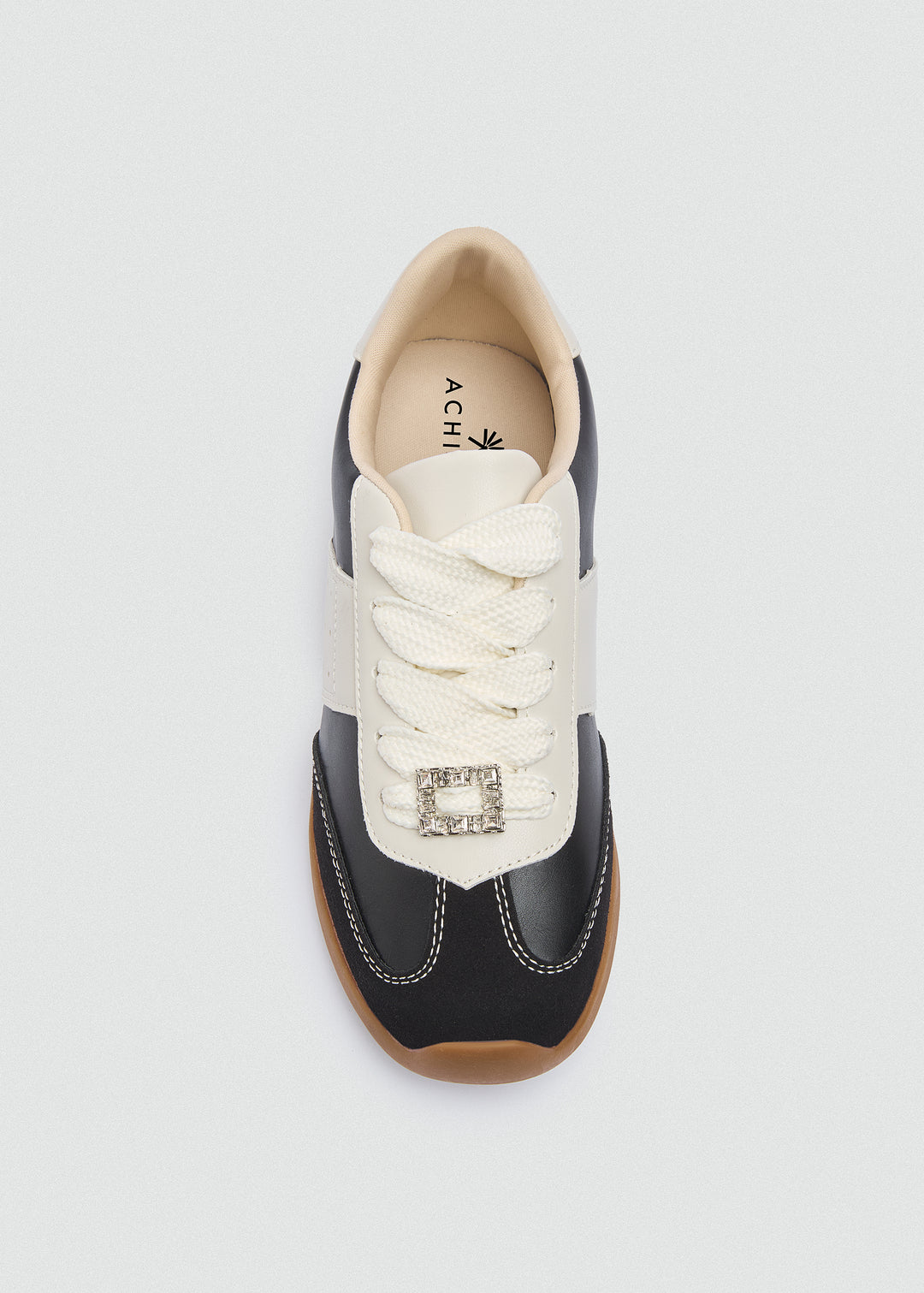 Rhinestone Buckle Retro Sneakers - Black