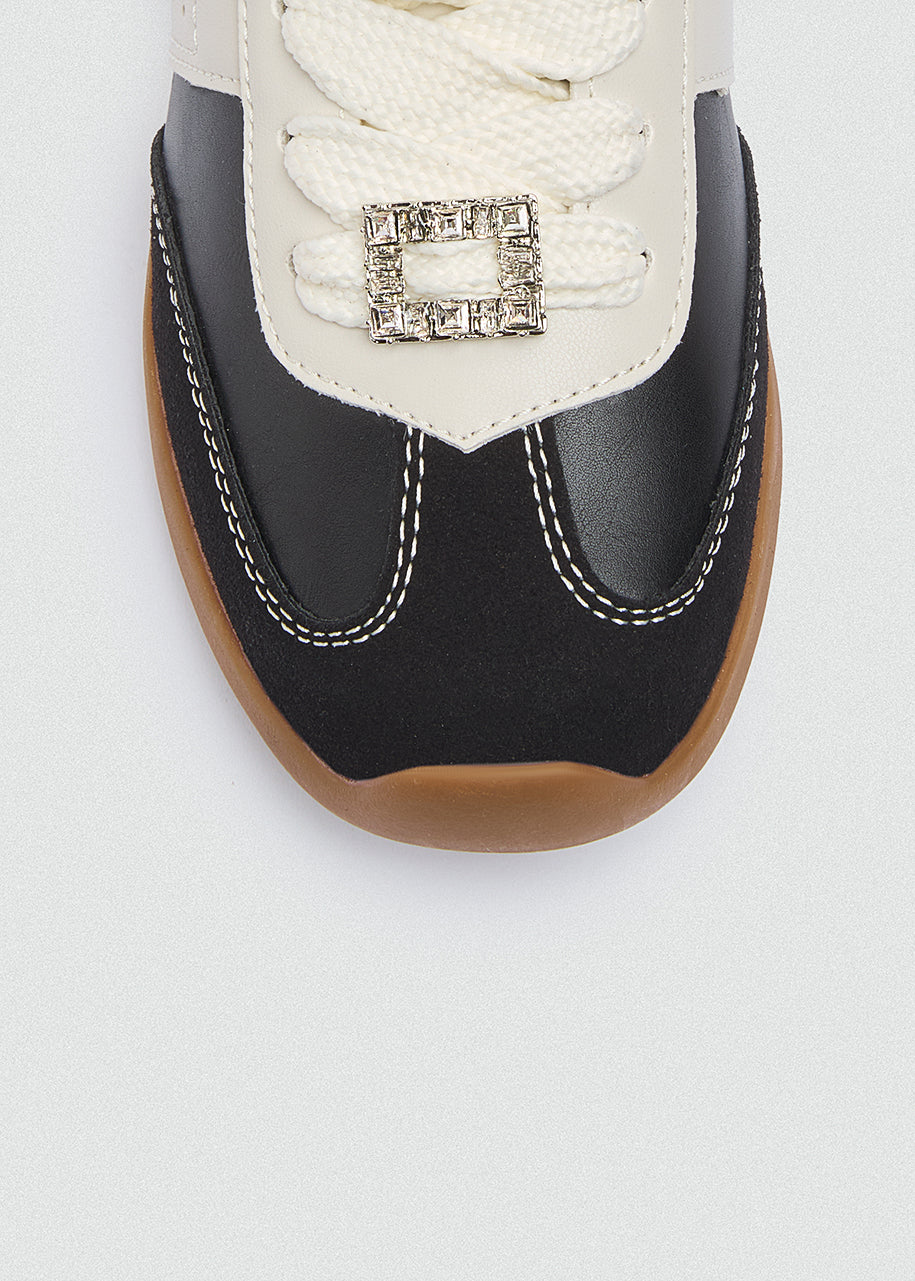 Rhinestone Buckle Retro Sneakers - Black