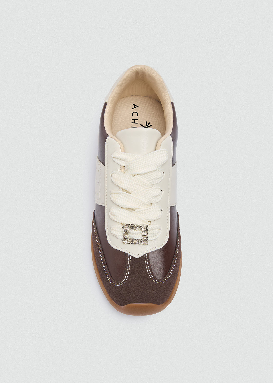 Rhinestone Buckle Retro Sneakers - Brown