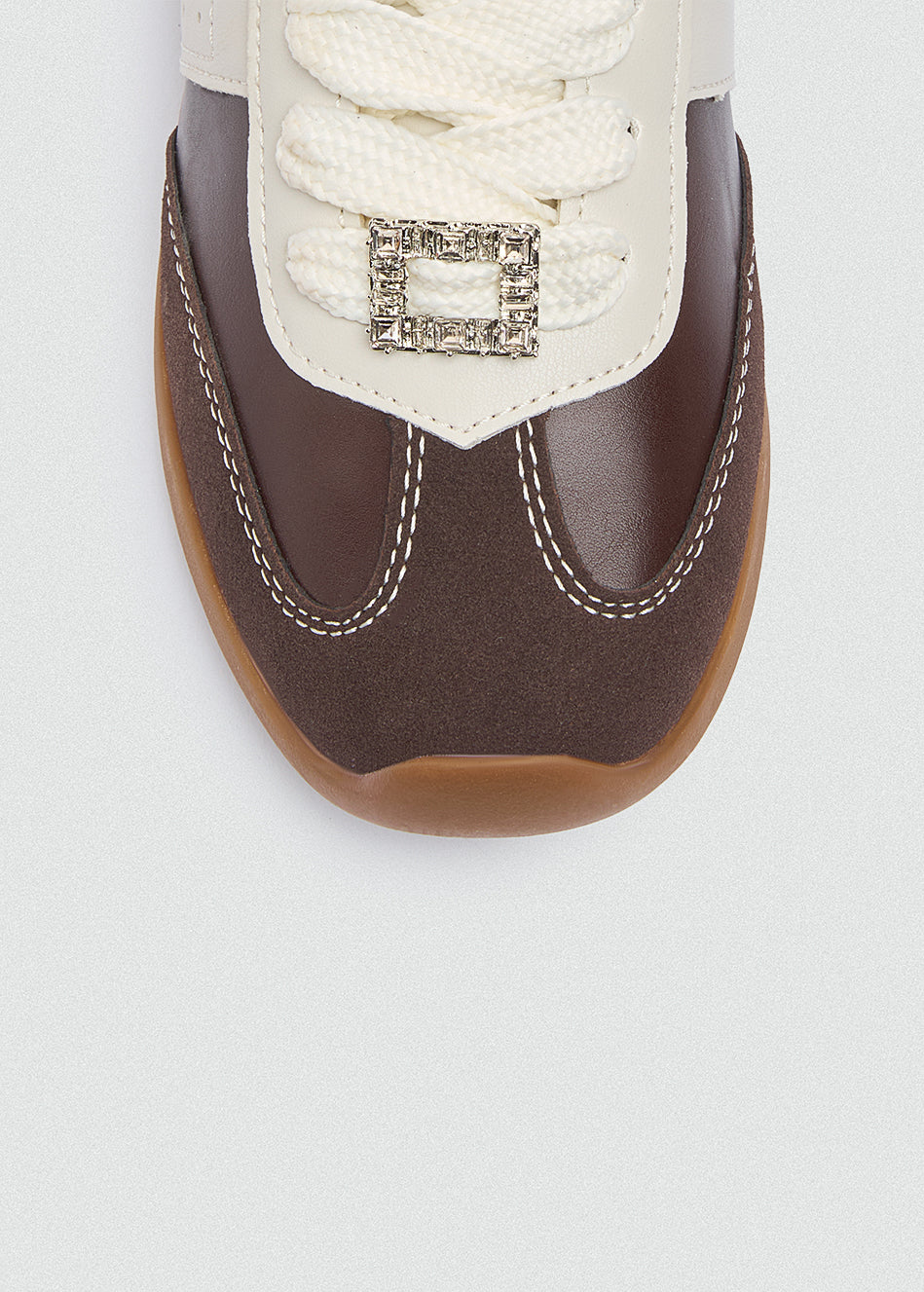 Rhinestone Buckle Retro Sneakers - Brown