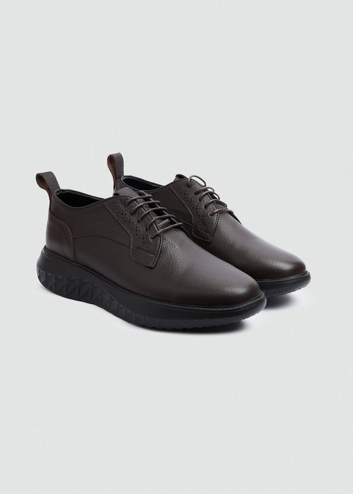 Pebbled Leather Derby - Textured Brown