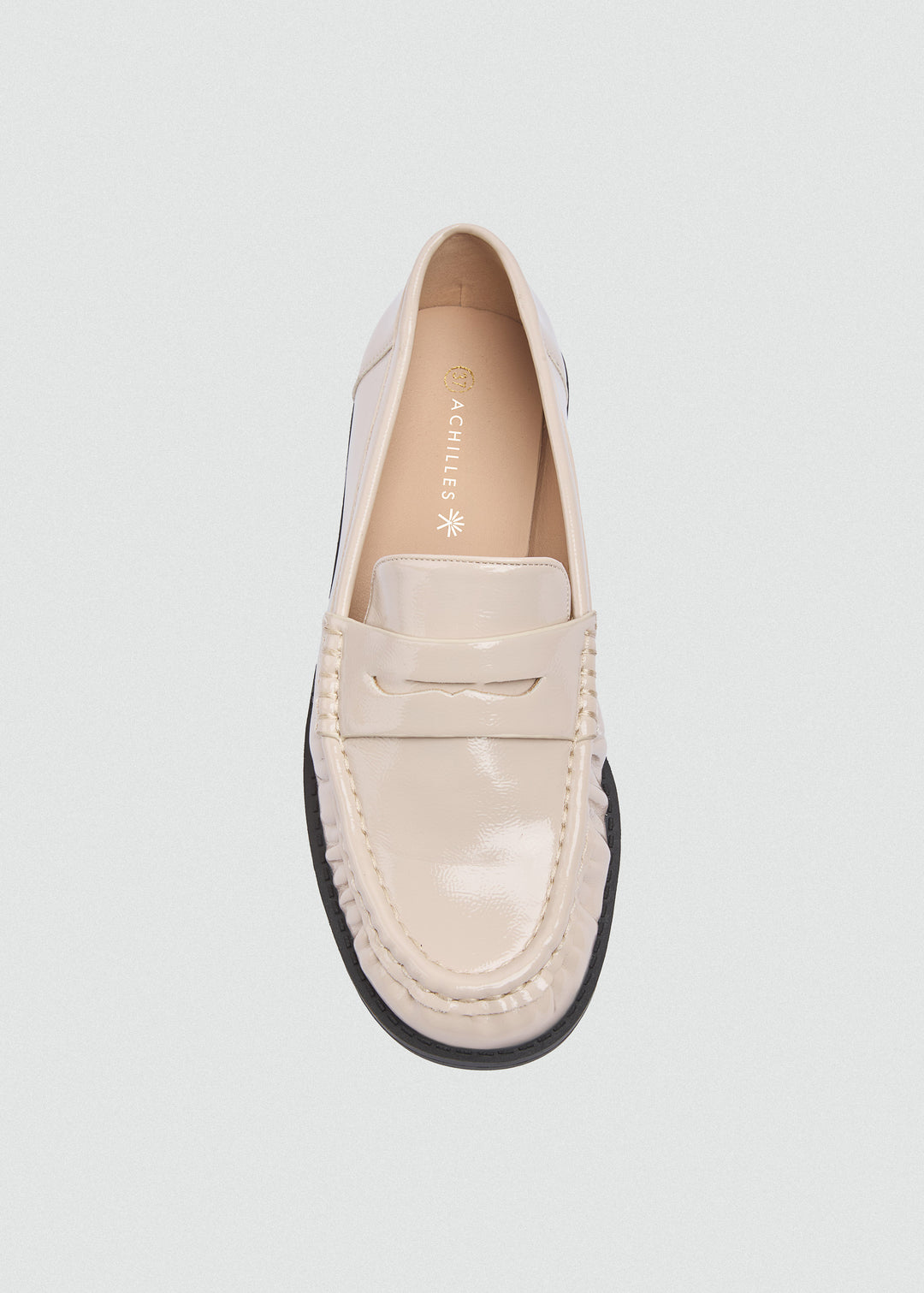 Patent Crinkle Penny Loafers - Beige