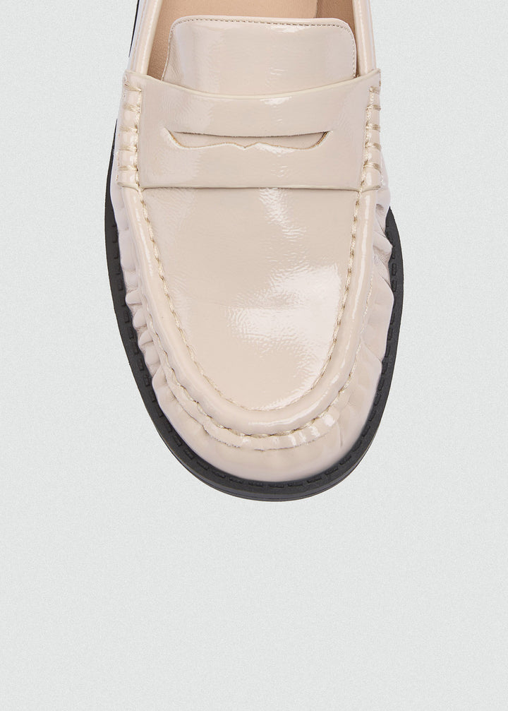 Patent Crinkle Penny Loafers - Beige
