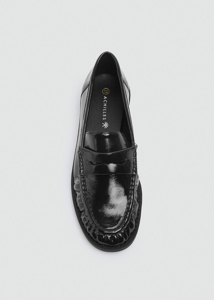 Patent Crinkle Penny Loafers - Black