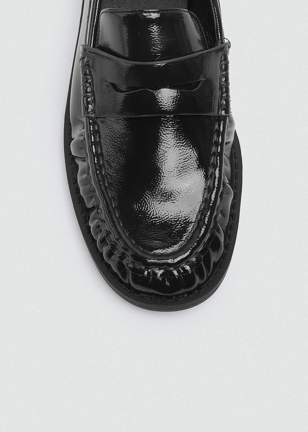 Patent Crinkle Penny Loafers - Black