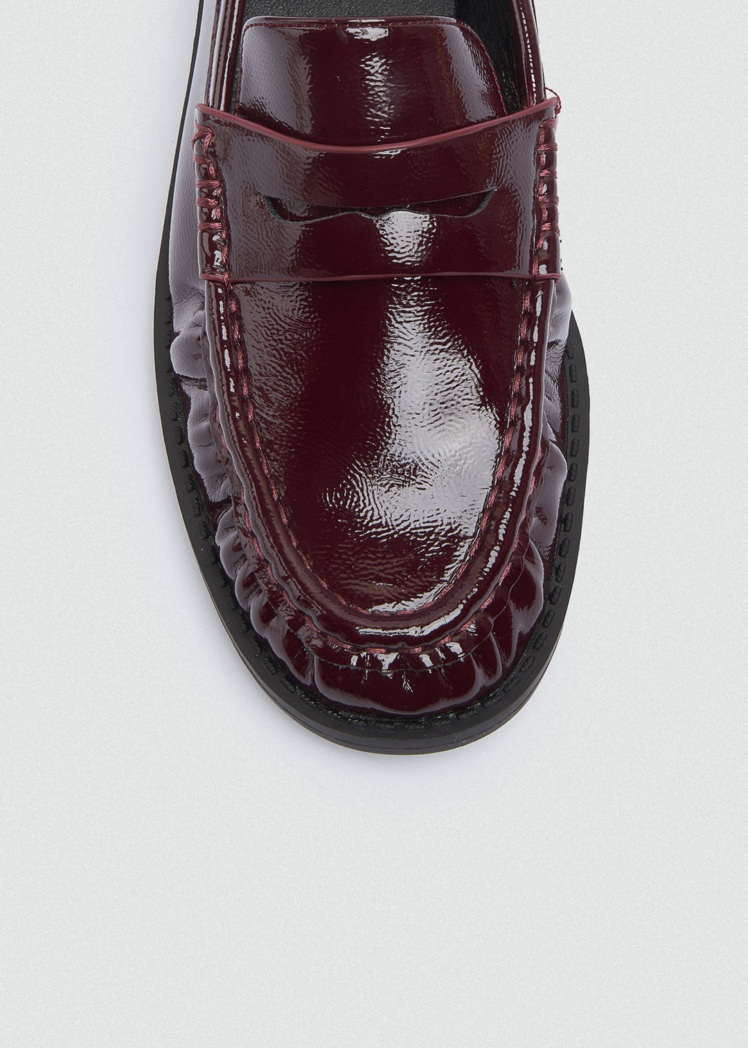 Patent Crinkle Penny Loafers - Maroon