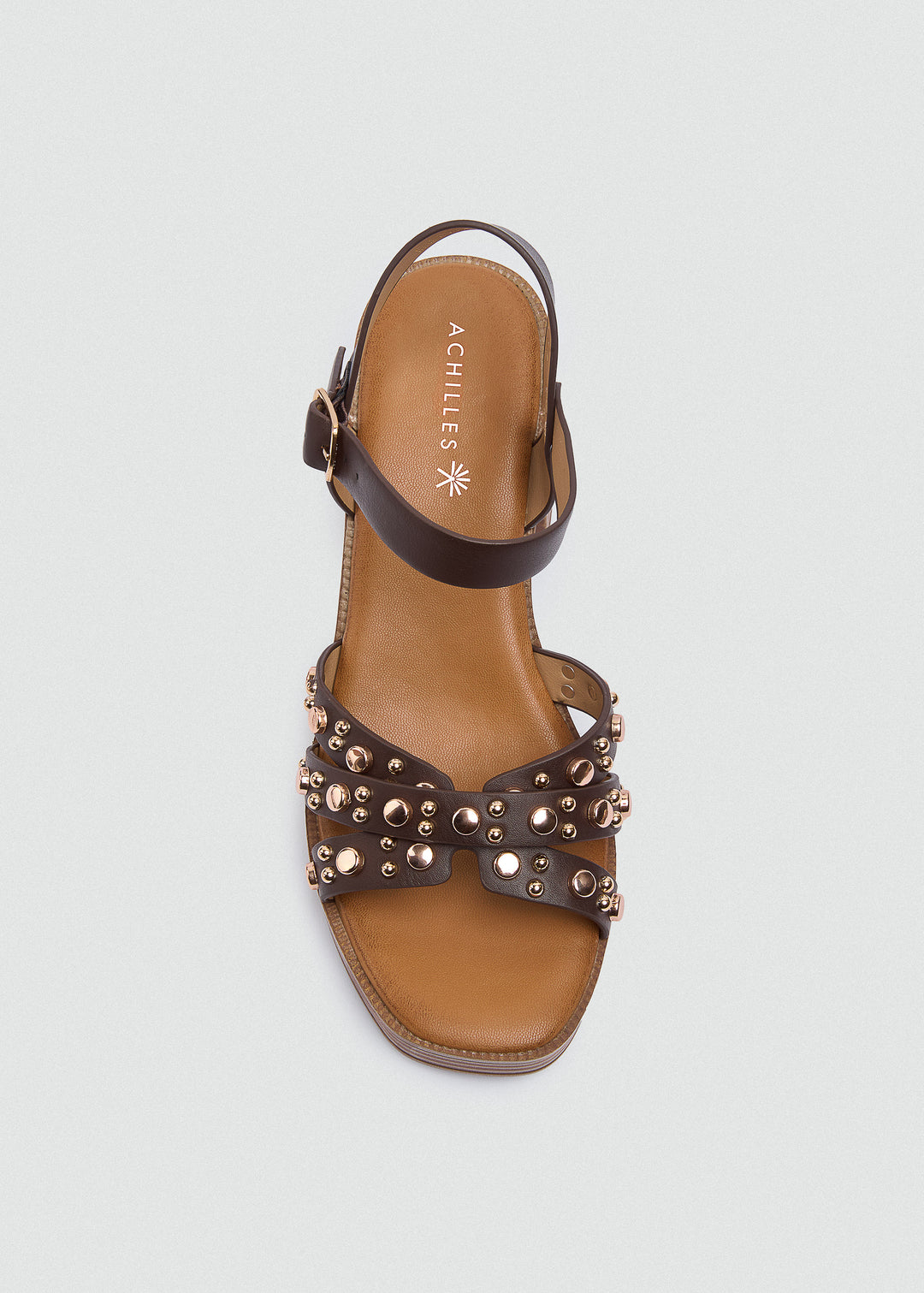 Platform Block Heel Studded Sandals - Brown