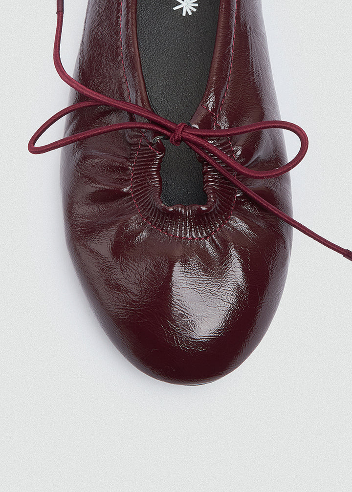 Patent Crinkle Ballet Flats - Maroon