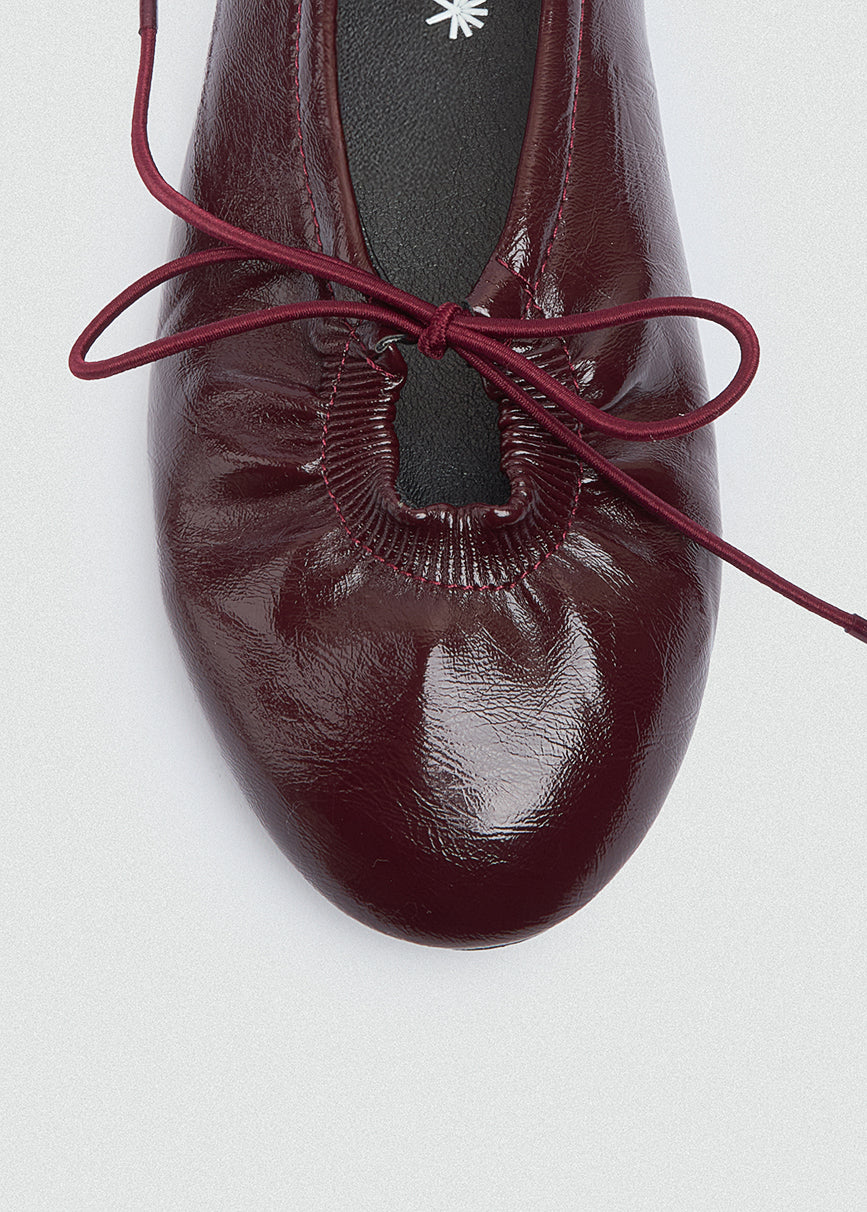 Patent Crinkle Ballet Flats - Maroon