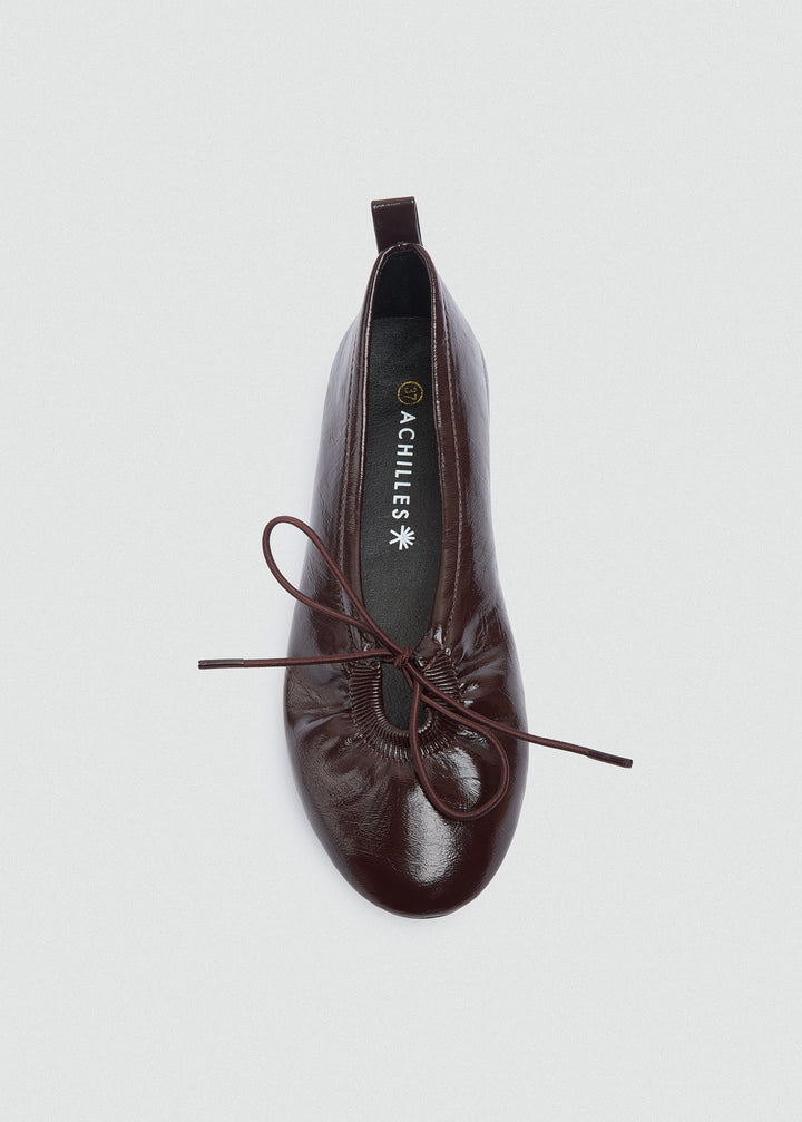 Patent Crinkle Ballet Flats - Brown