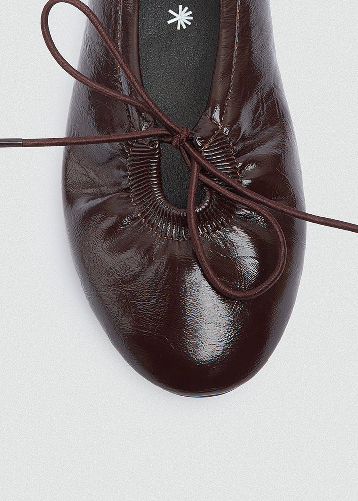 Patent Crinkle Ballet Flats - Brown
