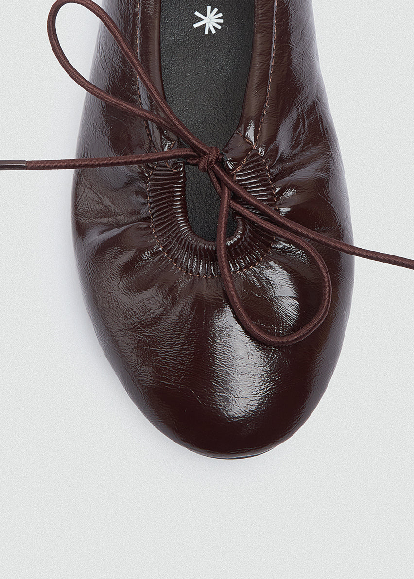 Patent Crinkle Ballet Flats - Brown
