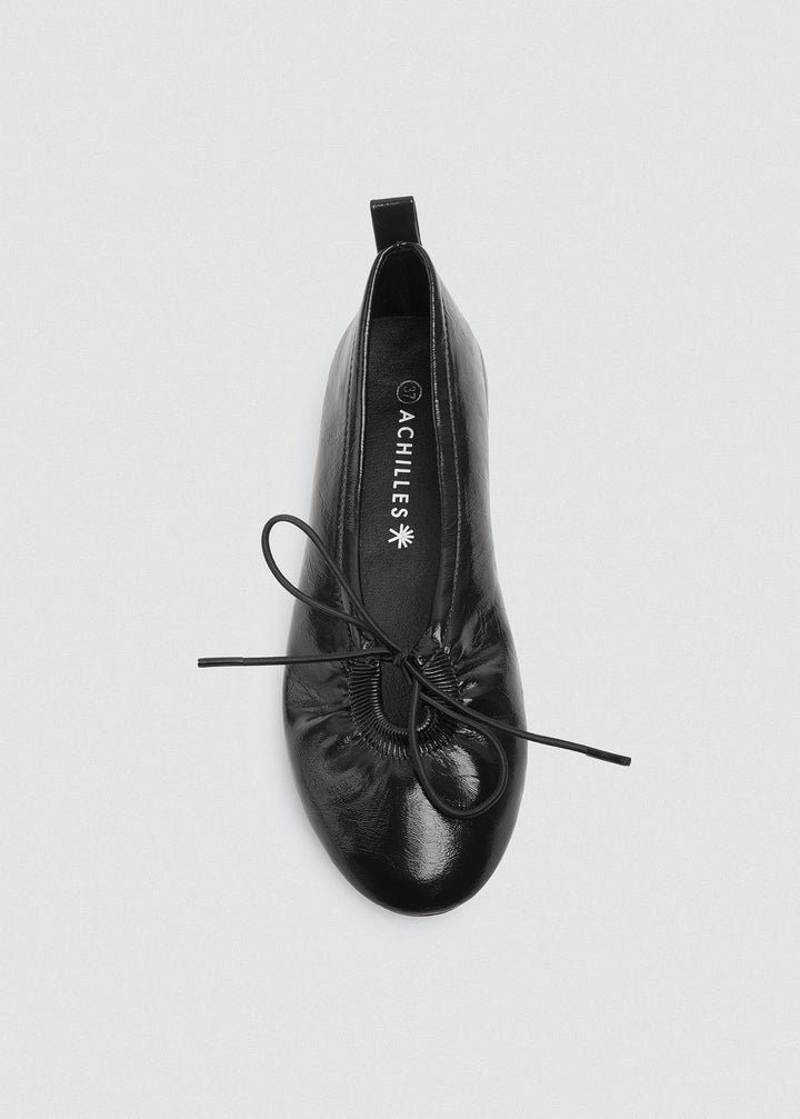 Patent Crinkle Ballet Flats - Black