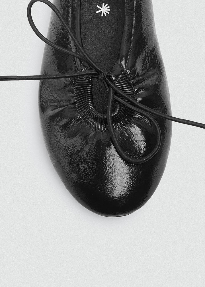 Patent Crinkle Ballet Flats - Black
