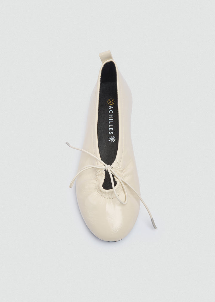 Patent Crinkle Ballet Flats - Beige